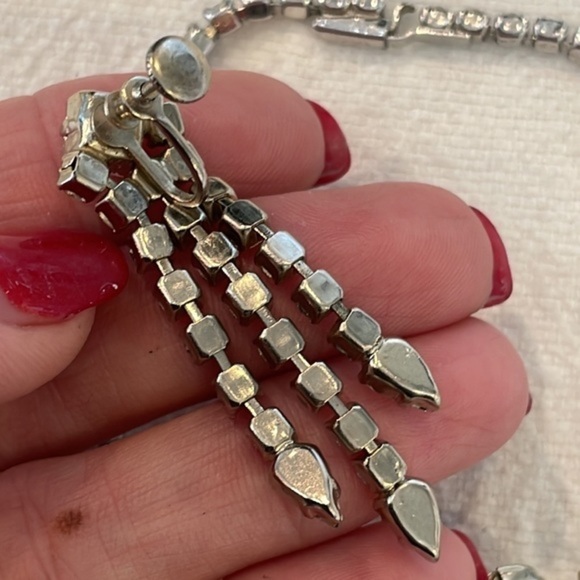 Rhinestone faceted crystal vintage screw back clip on set necklace earrings - Picture 6 of 10